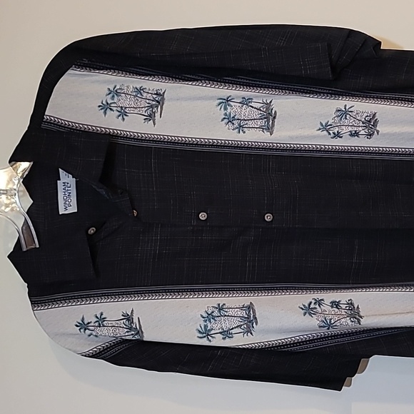 WINDHAM POINTE BLACK BUTTON DOWN WITH PALM TREES - Picture 3 of 10